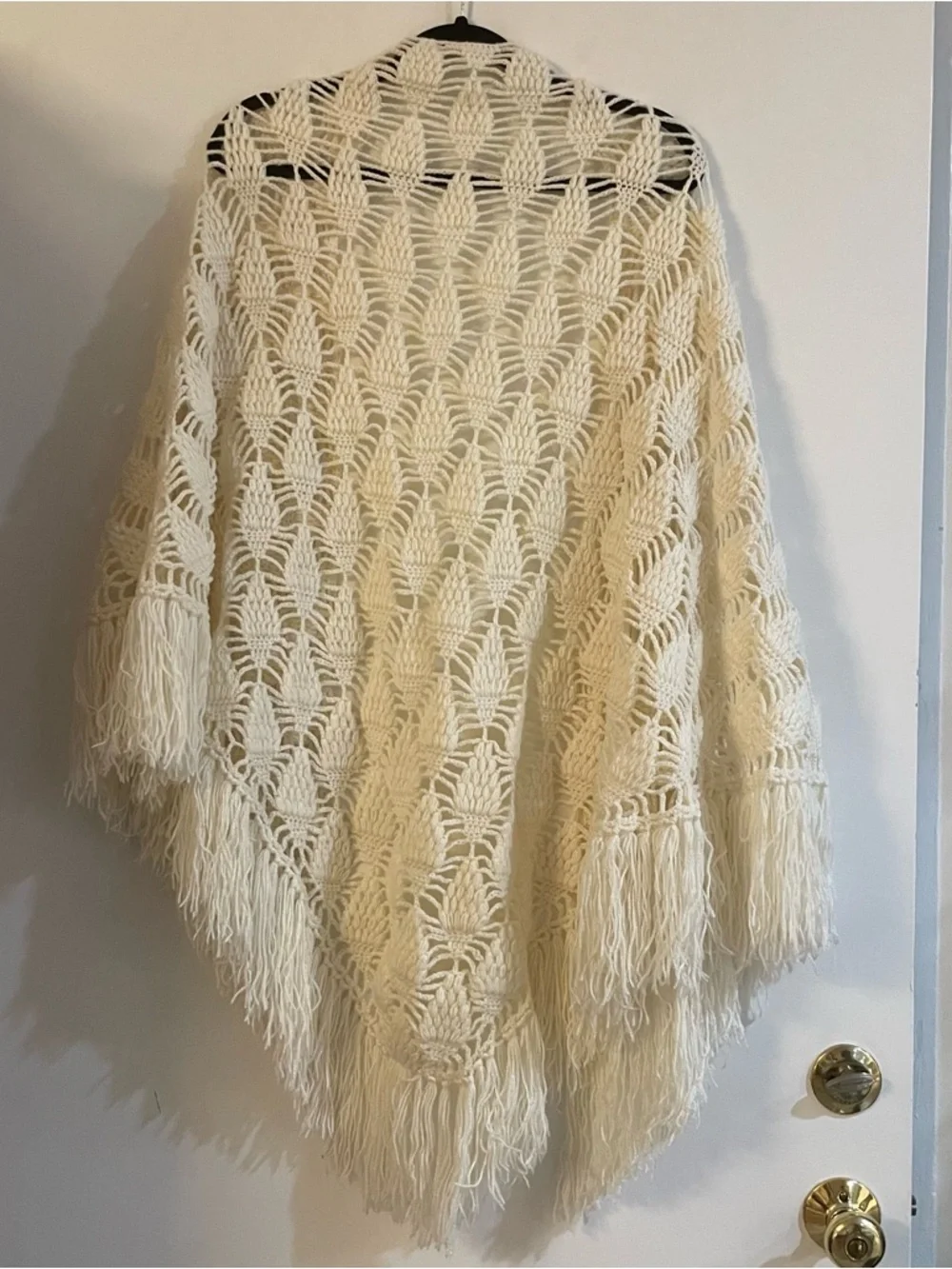 Cream Crochet Fringe Shawl | Bridal Wrap | Festival Wear